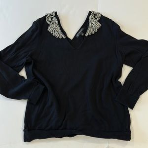 Double v neck black sweater with embellished sequin shoulders - INC size large